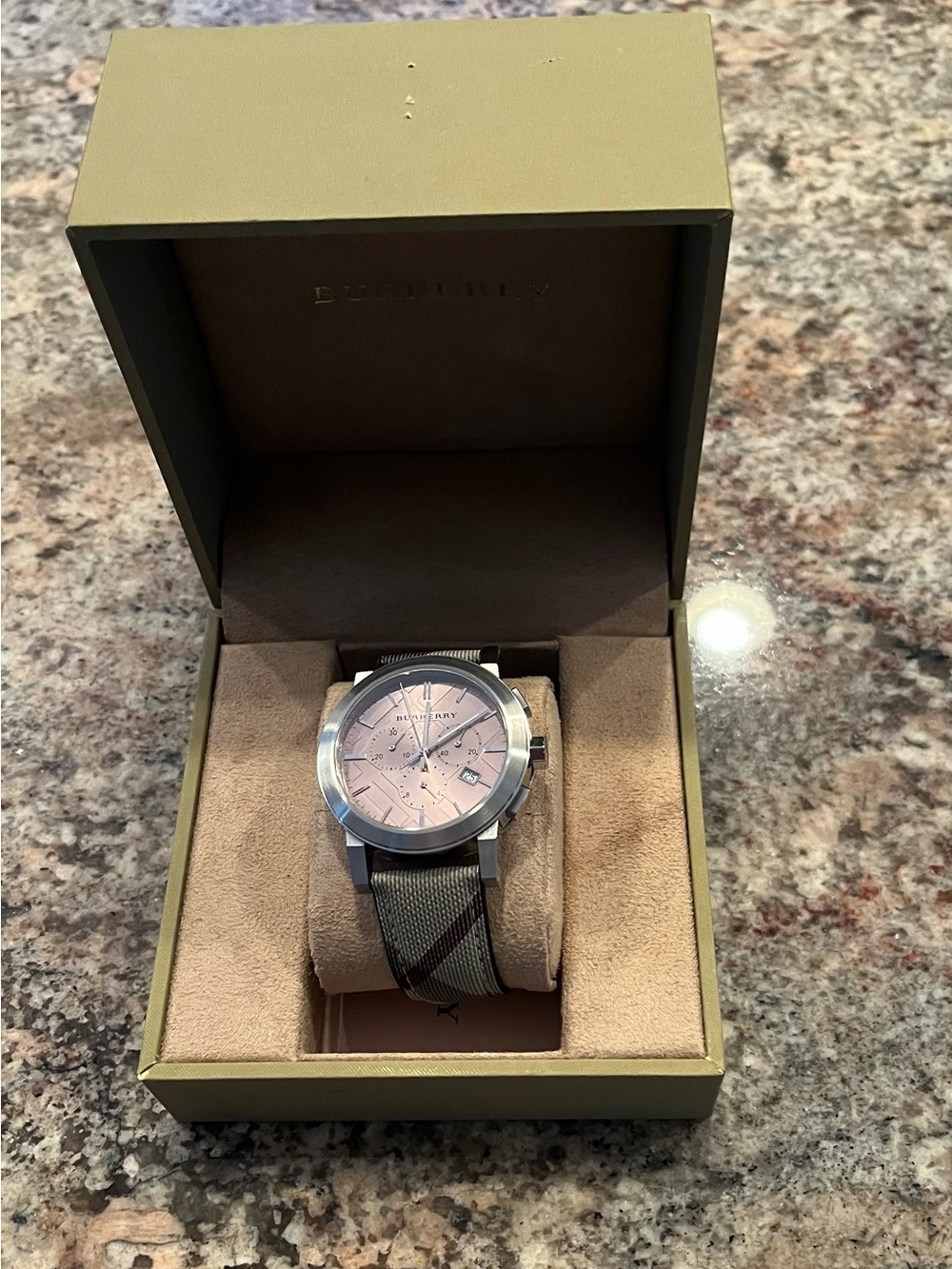Burberry BU9361 Fabric Strap Brown Dial Men's Impressed Check Dial Watch - Picture 4 of 11
